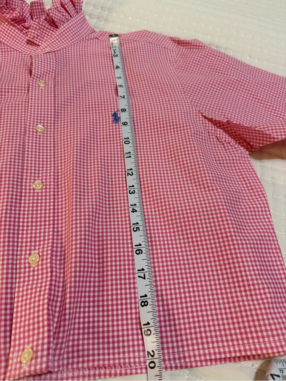 Upcycled Ralph Lauren Pink Gingham Ruffle Collar Button-Down Shirt - Picture 4 of 9